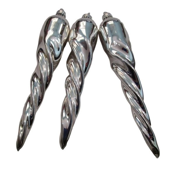 Vintage Silver Mercury Style Glass Chubby Icicle Finial Vintage G&D Three EUC - Picture 1 of 15